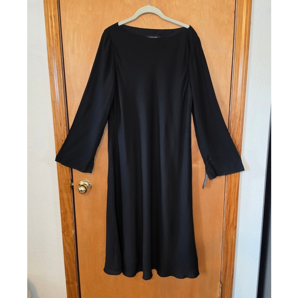 Cynthia Howie Maggy Boutique Black Wool Blend Long Sleeve Midi Dress Size 14 NWT